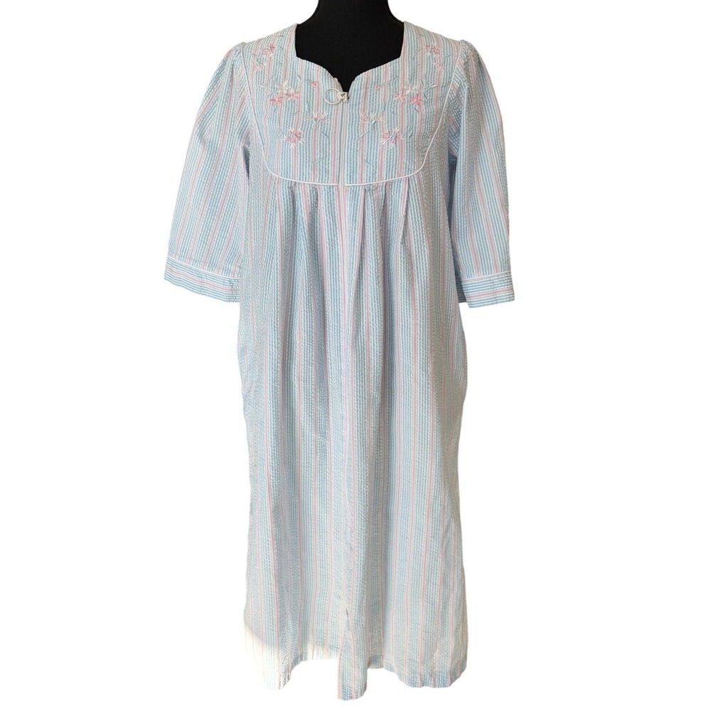 Miss Elaine Striped Zip Up Nightgown Womens S Pastel Grannycore Cottagecore